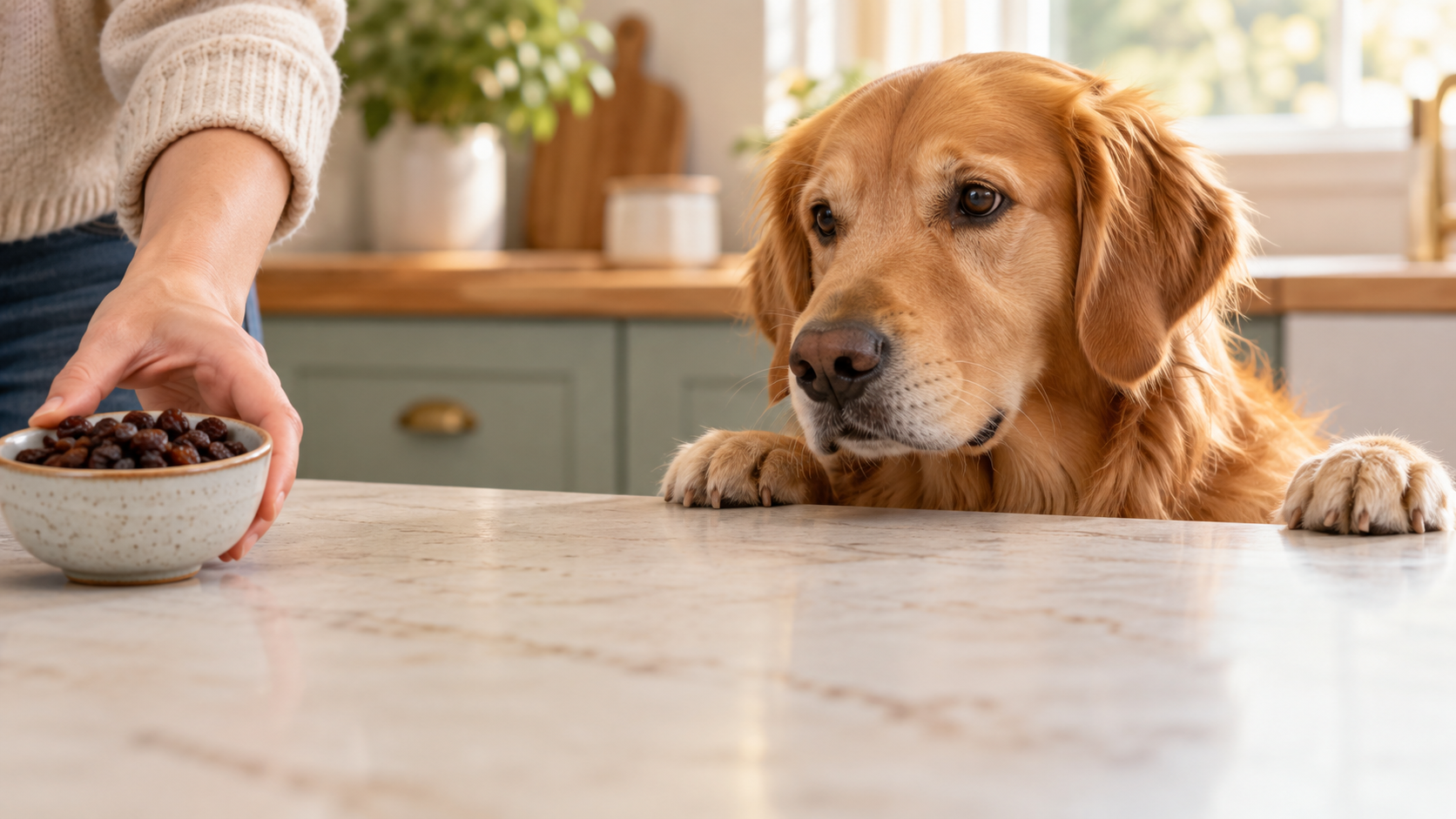 Pet-care scene illustrating Can Dogs Eat Raisins?