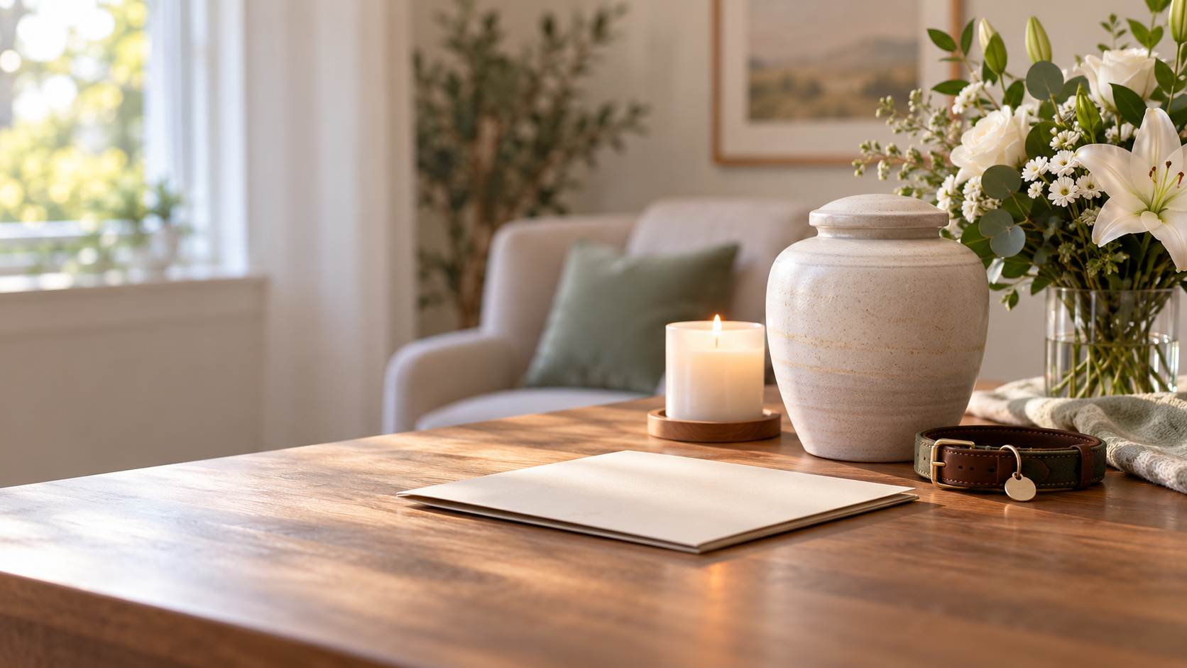 Gentle editorial scene for Cremation, Funerals & Aftercare
