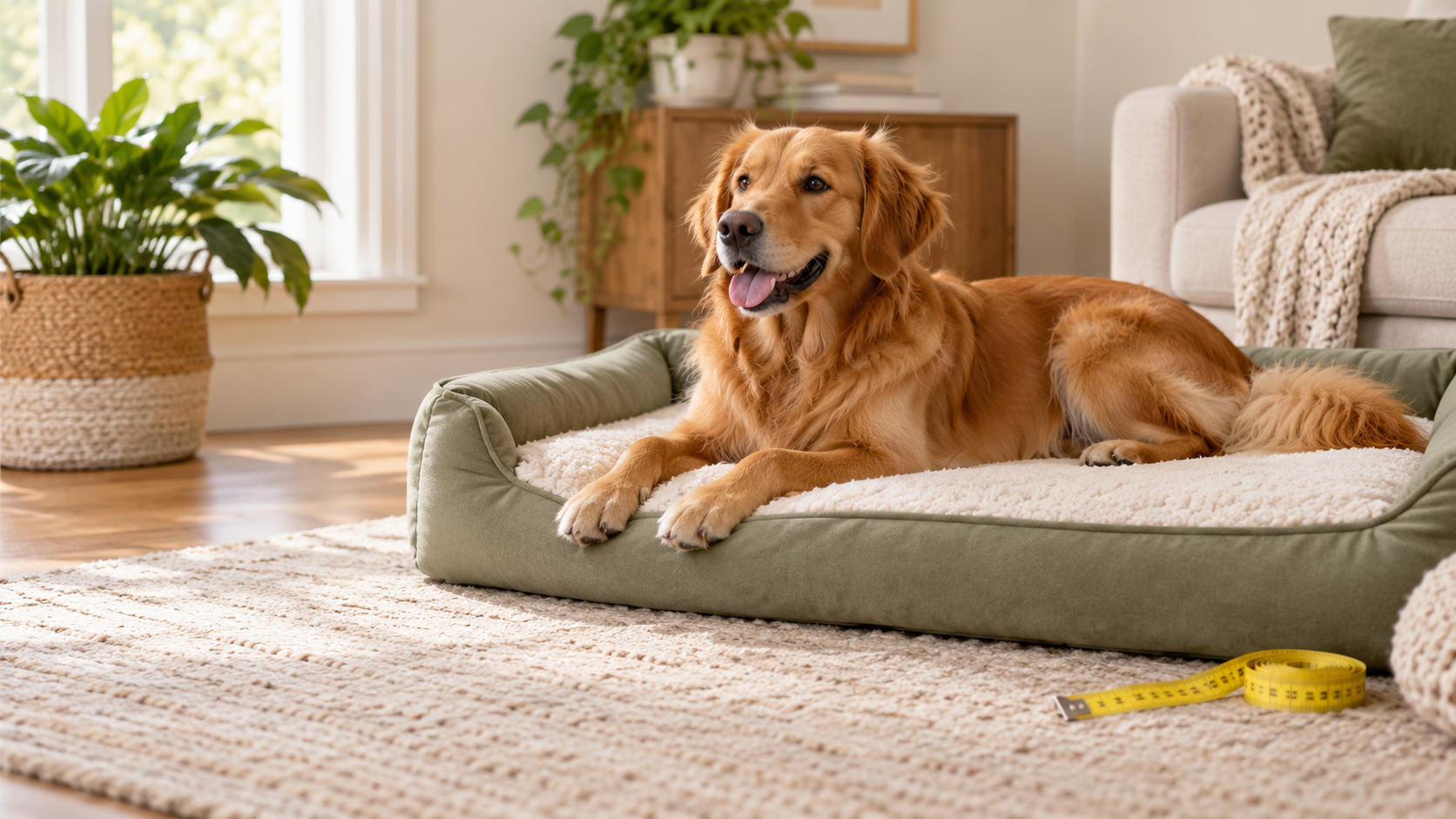 Pet-care scene illustrating Dog Bed Size Guide