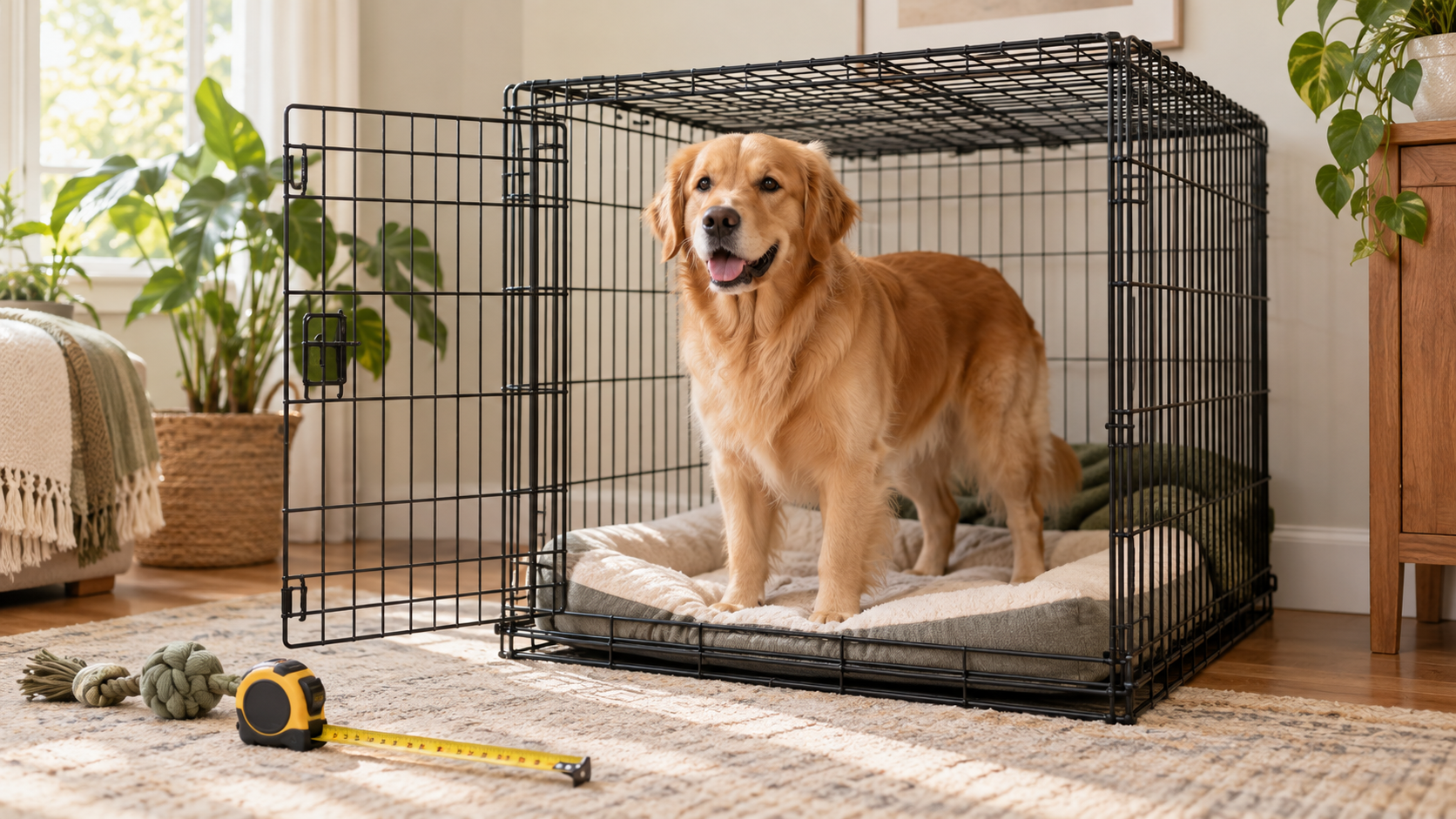Pet-care scene illustrating Dog Crate Size Guide