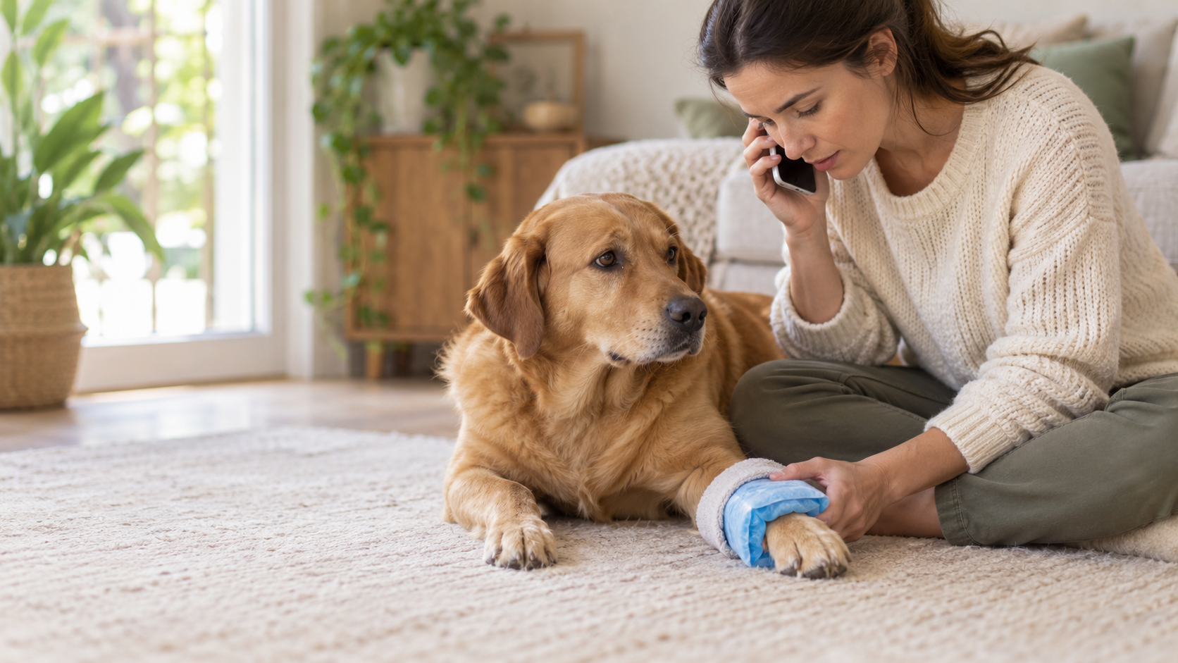 Pet-care scene illustrating Dog Stung by a Bee