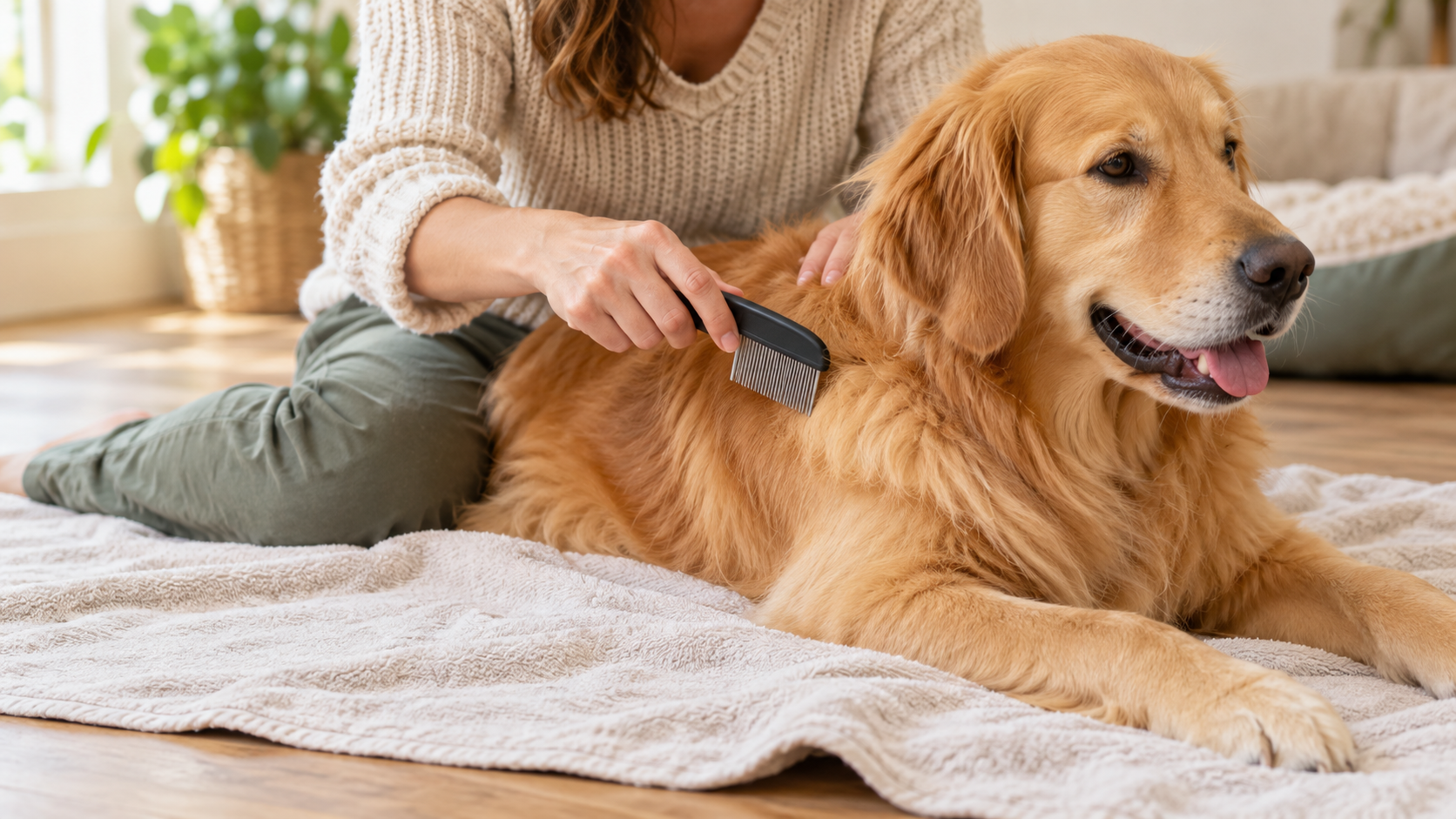 Pet-care scene illustrating Flea Comb for Dogs