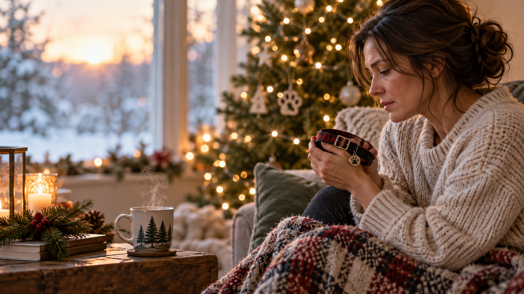 Gentle editorial scene for Grieving a Pet During the Holidays