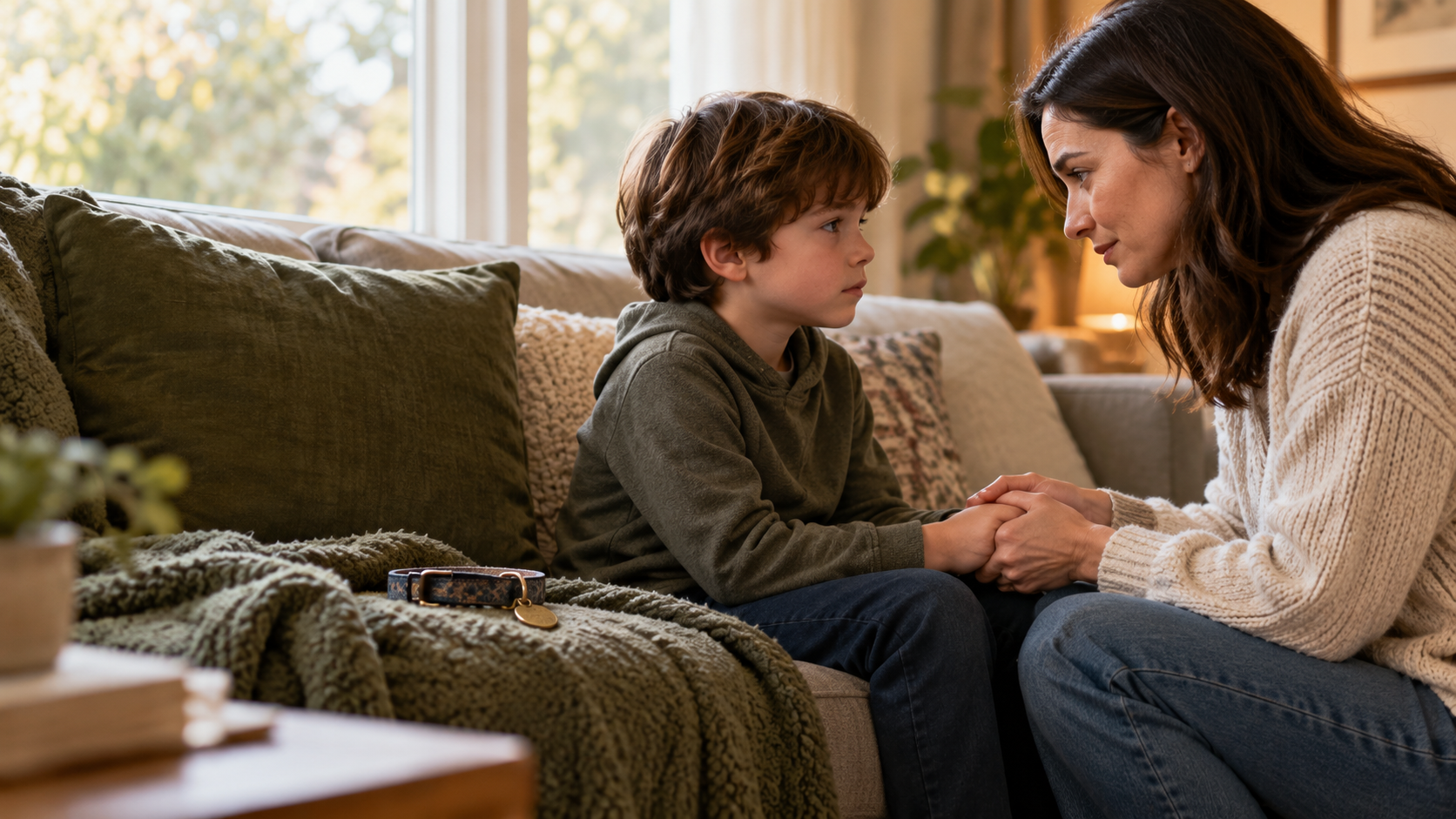 Gentle editorial scene for How to Tell a Child Their Pet Died