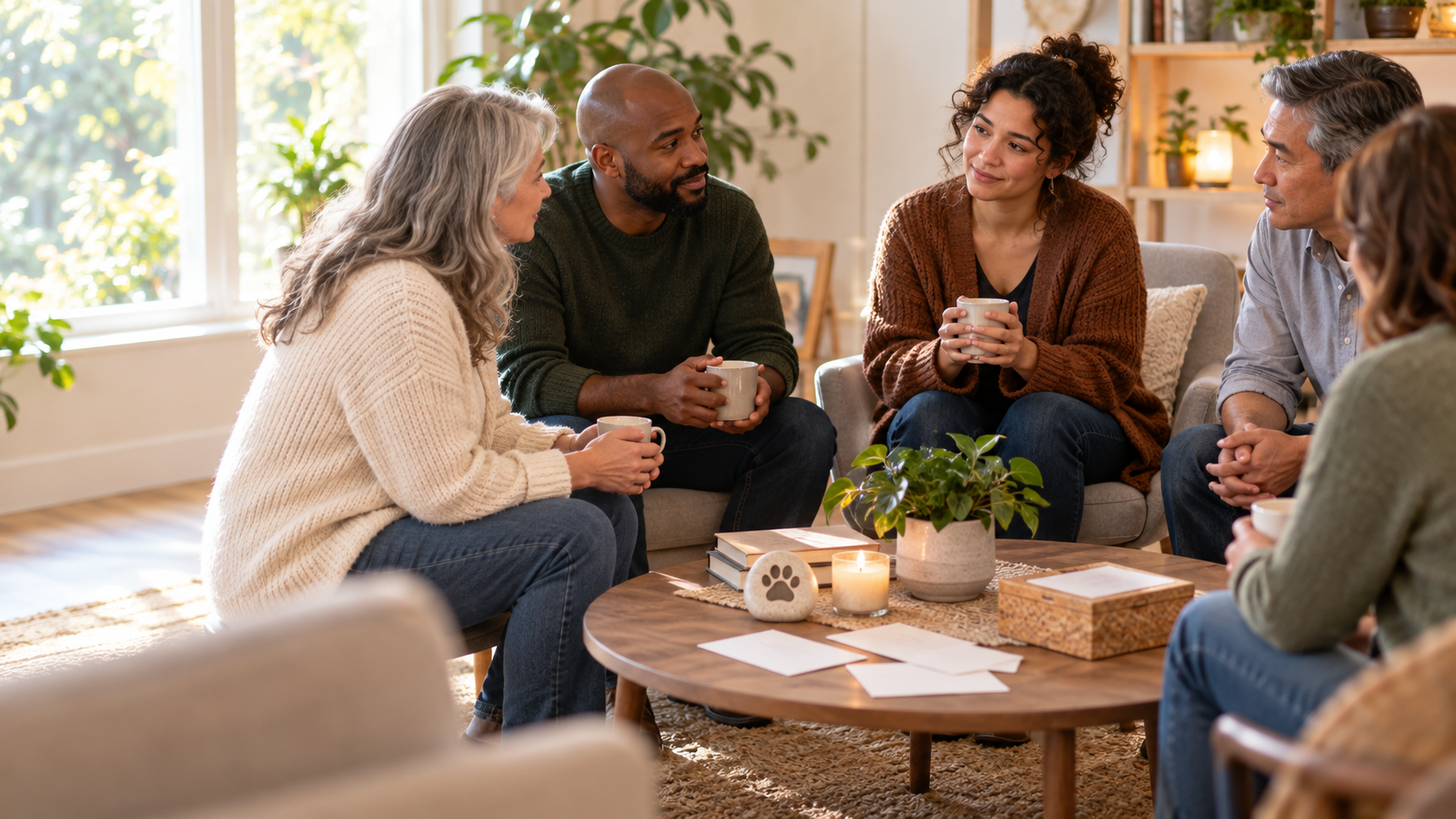 Gentle editorial scene for Pet Loss Support Groups