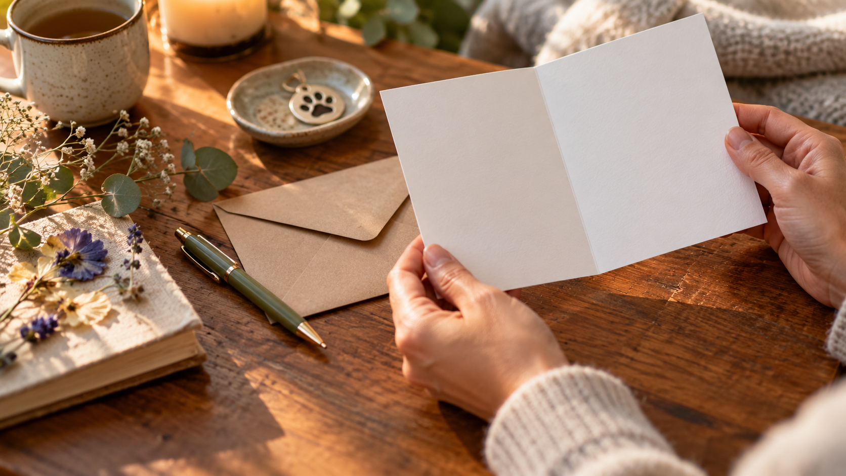 Gentle editorial scene for What to Write in a Pet Sympathy Card