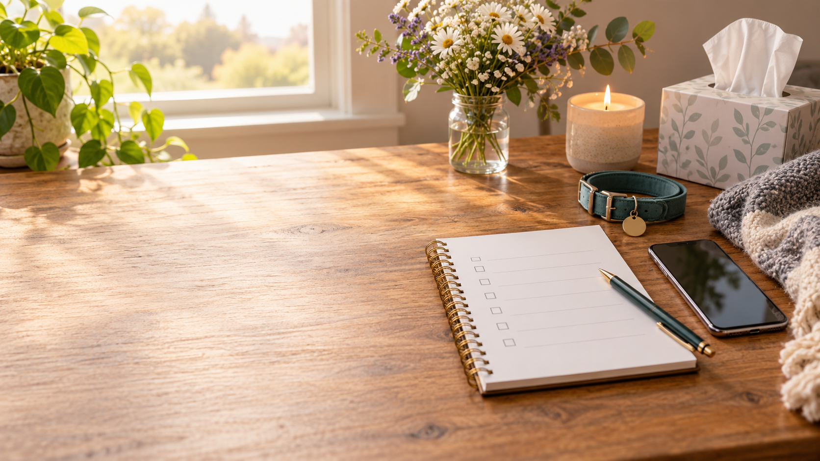 Gentle editorial scene for What to Do After a Pet Dies: Free Checklist