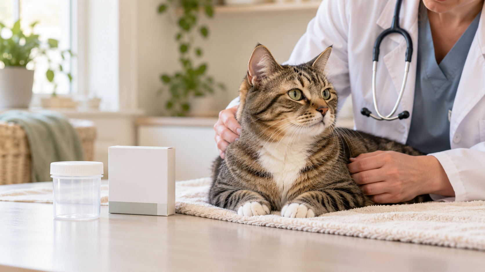 Cat receiving a calm veterinary parasite examination